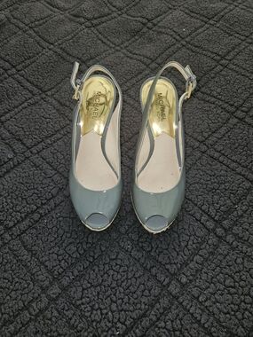 MICHAEL Michael Kors Keegan Surf Blue Patent Leather Espadrille Wedges